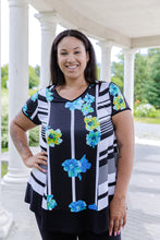 Load image into Gallery viewer, Black LABB Clothing | BL95-222 Aqua Stripe Combo V-Neck Tunic
