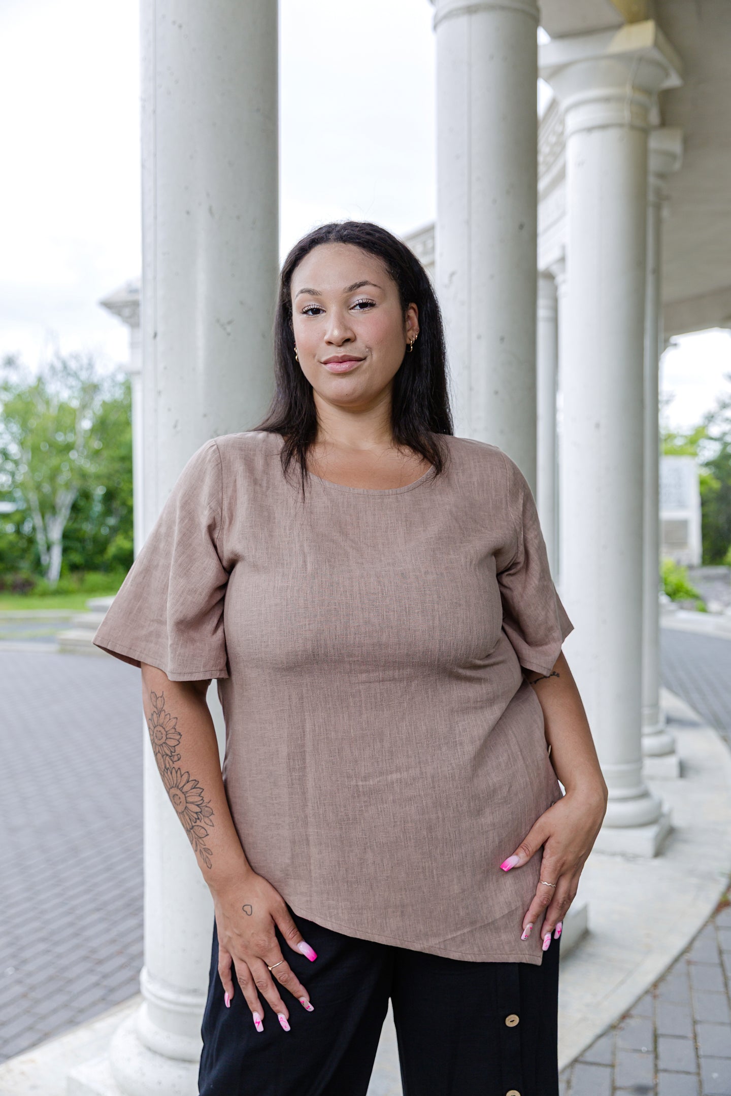 Black LABB Clothing | BL97-Beige Linen Short Sleeve Tunic