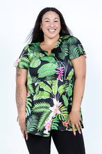 Load image into Gallery viewer, Black LABB Clothing | BL55-112 Tropical Fern Short Sleeve Peplum Top
