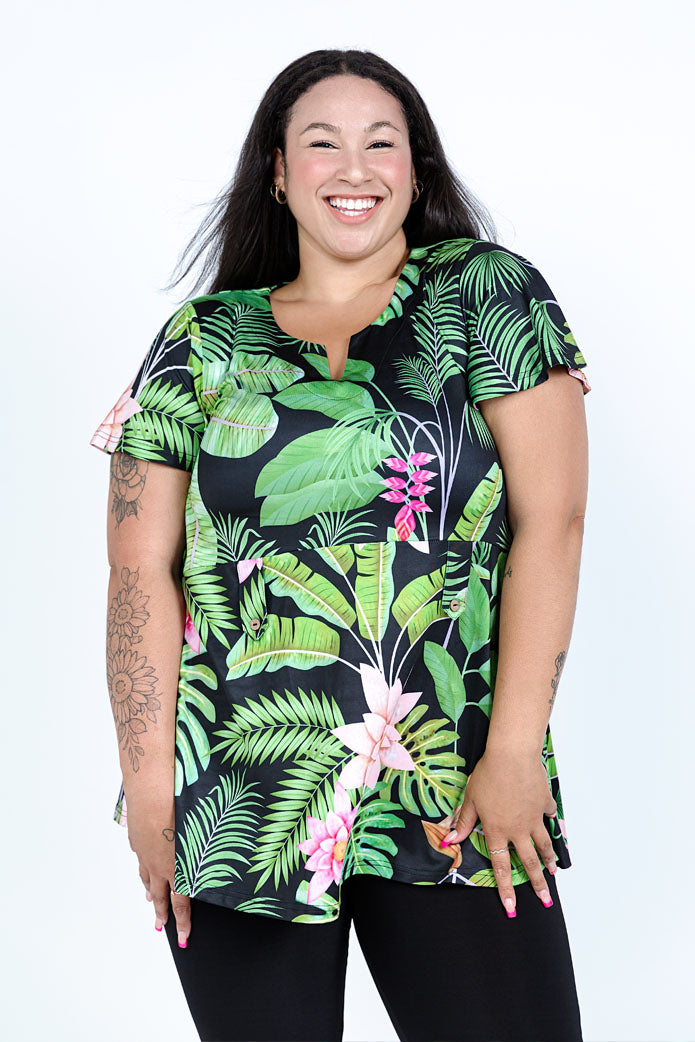 Black LABB Clothing | BL55-112 Tropical Fern Short Sleeve Peplum Top