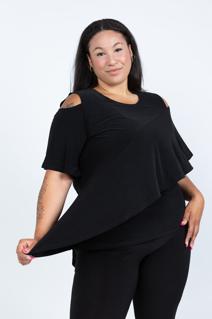 Black LABB Clothing | BL62-99 Black Cold Shoulder Short Sleeve Top