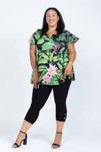 Load image into Gallery viewer, Black LABB Clothing | BL55-112 Tropical Fern Short Sleeve Peplum Top
