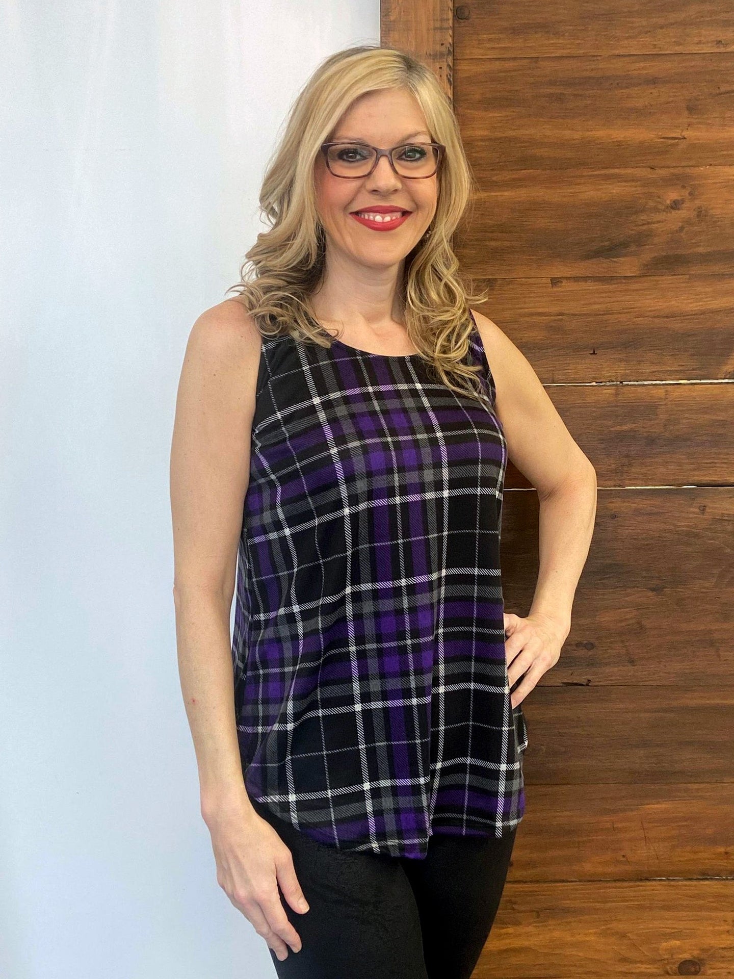 Perfect Purple Plaid Round Neck Tank